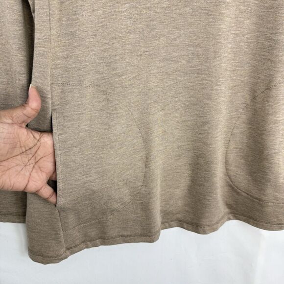 Susan Graver Weekend Beige Long Sleeve Round Neck Pocket Poly Knit Top Large - Picture 10 of 13